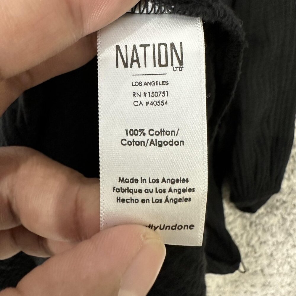 Nation LTD Dress Womens‎ Medium Black Cotton Gauze Mini Shift V Neck Puff Sleeve - Picture 6 of 8